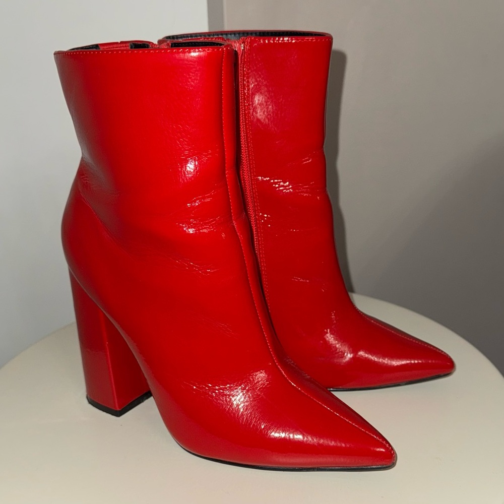 Chic Patent Red Ankle Boots